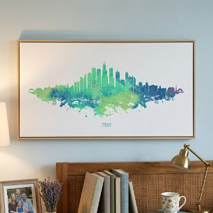 Foto Arte de la Ciudad Acuarela Azul Verde del Horizont