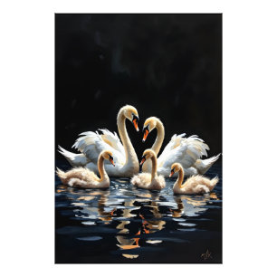 Foto Arte de la familia de cisnes en el lago negro