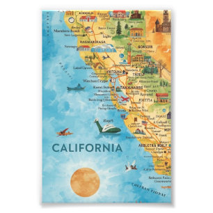 Foto Arte de Mapa de Acuarela Ilustrado de California