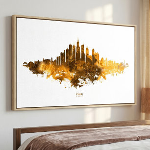 Foto Arte de paisaje urbano naranja acuarela del horizo