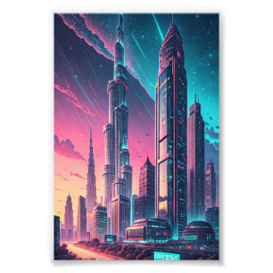 Foto Arte de pared de horizonte urbano holográfico con