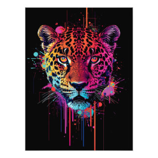 Foto Arte de pared de leopardo neón vibrante
