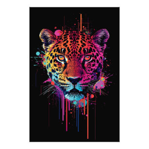 Foto Arte de pared de metal de leopardo neón vibrante