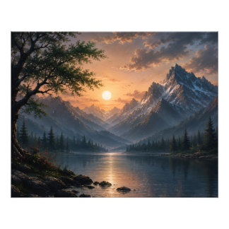 Foto Arte de pared en lienzo de puesta de sol en lago d
