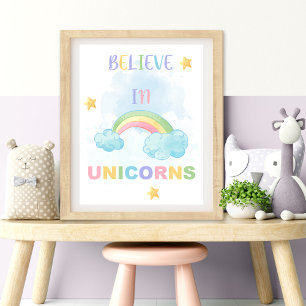 Foto Arte de pared para guardería CREER EN UNICORNIO