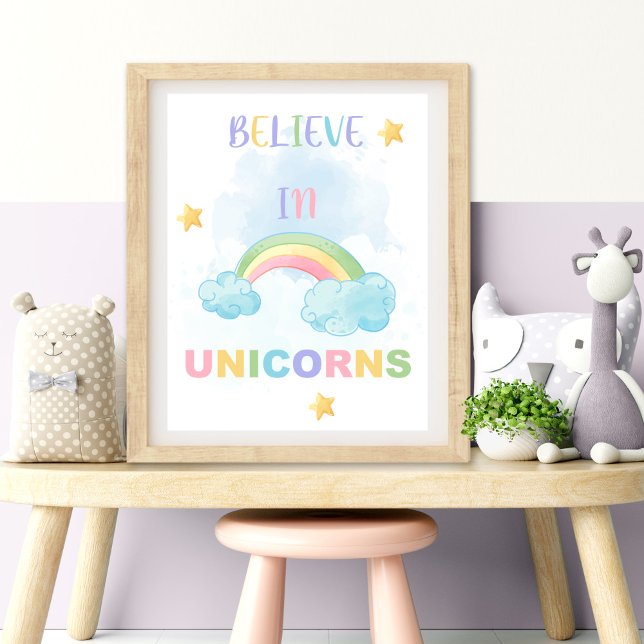 Foto Arte de pared para guardería CREER EN UNICORNIO (BELIEVE IN UNICORN Nursery Wall Art)