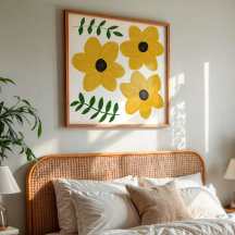 Arte de pintura gráfica de flores modernas amarill