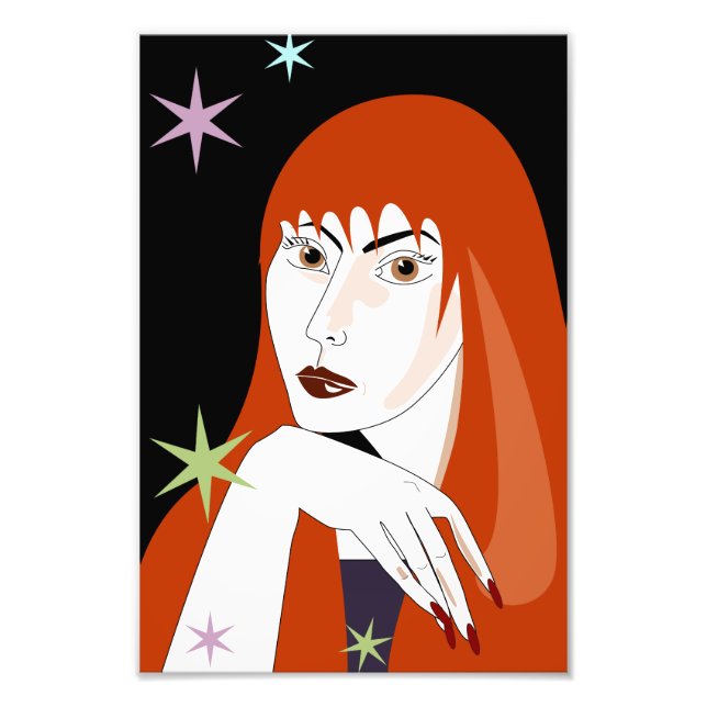 Foto Arte de retrato de mujer pelirroja retro de moda (Frente)