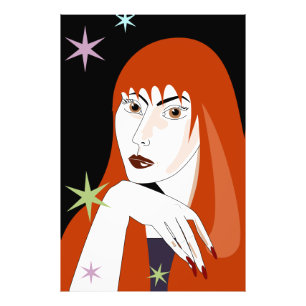 Foto Arte de retrato de mujer pelirroja retro de moda