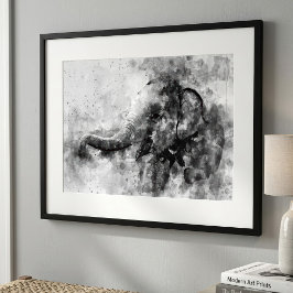 Foto Arte en Acuarela de Elefante Bebé Lindo de Blanco 