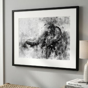 Foto Arte en Acuarela de Elefante Bebé Lindo de Blanco 