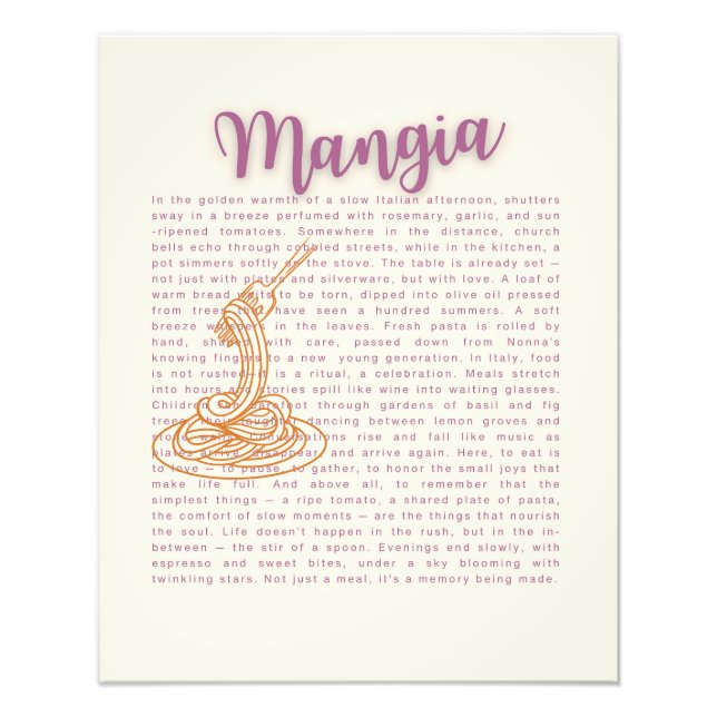 Foto Arte en el Muro de Cocina Italiana | "Mangia" Coti (Frente)