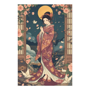 Foto Arte Estético de Chica Anime Kimono Japonés Vintag