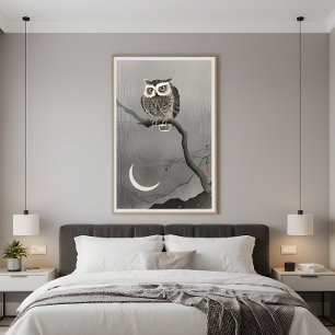 Foto Arte exquisito de la luna creciente y búho japonés