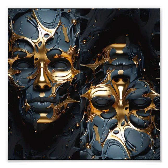 Foto Arte facial futurista de oro y negro (Frente)