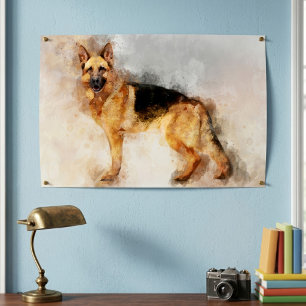 Foto Arte impreso en acuarela del perro pastor alemán