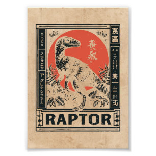 Foto Arte japonés de Raptor Dinosaur   Wabi Sabi Red Su