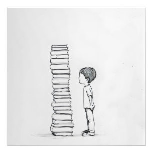 Foto Arte lineal de niño y libros.