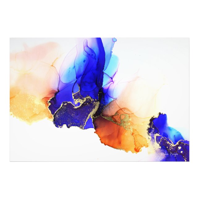 Foto Arte moderno Oro Índigo cítrico Alcohol Tinta (Frente)
