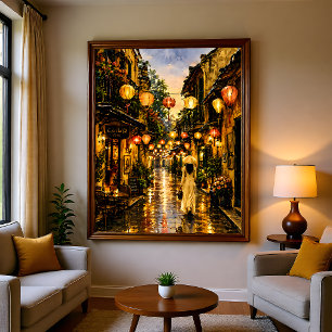 Foto Arte mural acuarela del antiguo barrio de Hanoi Vi