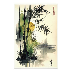 Foto Arte natural abstracto de cepillo de tinta japonés