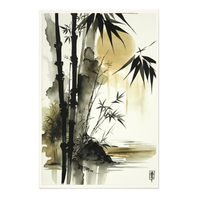 Foto Arte natural abstracto de pincel de tinta japonés (Frente)