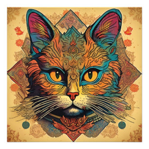Foto Arte pop vintage Louis Wain Style Cat
