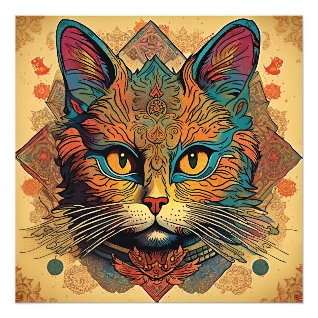 Foto Arte pop vintage Louis Wain Style Cat (Frente)