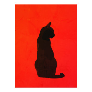 Foto Arte Rojo Moderno Silueta de Gato Negro Minimalist