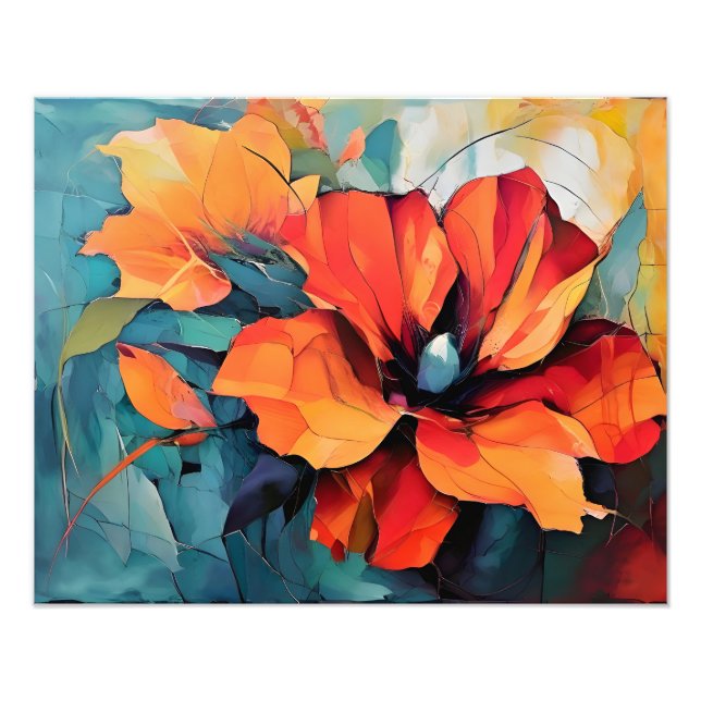 Foto Arte vibrante de flores rojas y Naranjas (Frente)