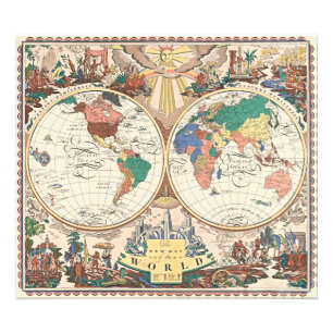 Foto Arte vintage Art Déco Mapa Mundial Pictórico Arte