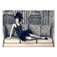 Arte vintage de mujer flapper Art Déco azul