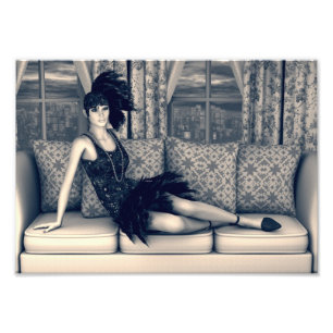Foto Arte vintage de mujer flapper Art Déco azul