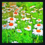 Foto Artistic Bright and Colorful Pop Art Daisies v1 z.<br><div class="desc">Artistic Bright and Colorful White Garden Daisies v1 es una pintura al estilo de arte pop de grandes y audaces flores de margarita blancas contra hojas de lima verde. Un tema floral para un quinto aniversario Boda o cumpleaños de abril. Perfecto para jardineros, ocasiones especiales y amantes de la margarita...</div>