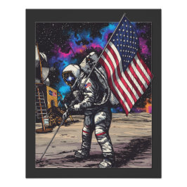 Foto Astronauta Patriótico Con Bandera Americana