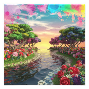 Foto Atardecer de fantasía 3D sobre el lago Serene con 