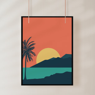 Foto Atardecer de palmera, Isla, Arte abstracto boho