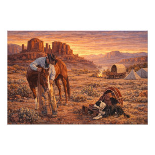 Foto Atardecer de vaquero y caballo
