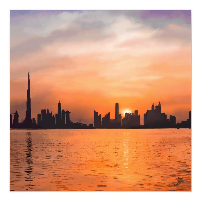 Foto Atardecer sobre una ciudad costera - acuarela (Frente)