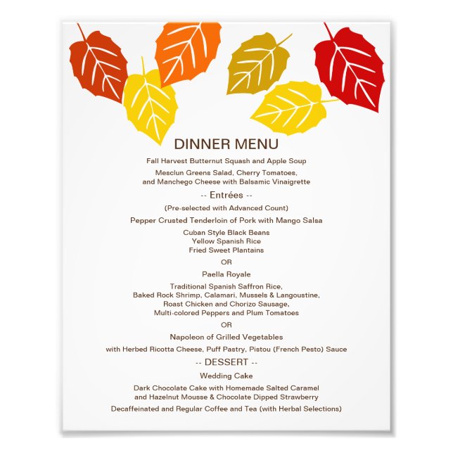 Foto Autumn Falling Sale del menú de tabla 8x10 para el (Frente)