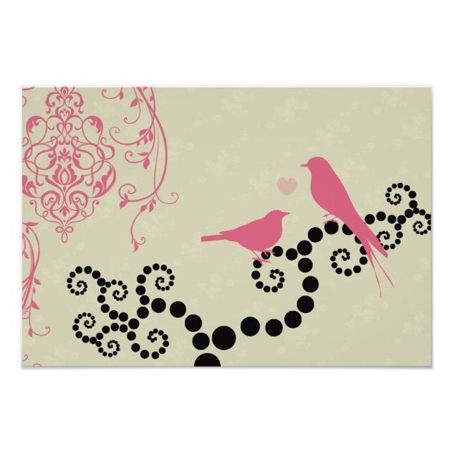Foto Aves rosadas, Aves En Árbol, Puntos, Corazones, Am (Frente)