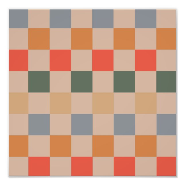 Foto Azul Beige Naranja Marrón Cuadros Vichy Estampado (Frente)