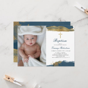 Foto azul de la Marina   Baptism Boy Invitación Do