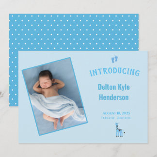 Foto azul Invitación de niño recién nacido bebé