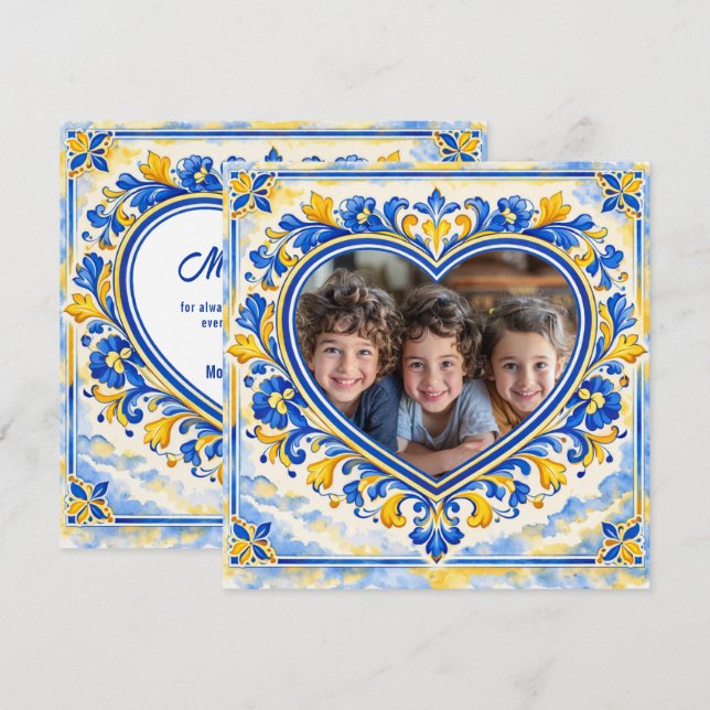 💙 Foto Azulejo Corazón Tarjeta de Agradecimiento  (Anverso / Reverso)