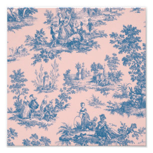 Foto Azulejos de jouy azul y rosa elegante