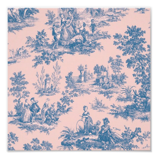 Foto Azulejos de jouy azul y rosa elegante (Frente)