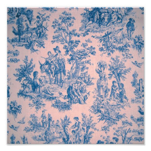 Foto Azulejos de jouy azul y rosa elegante