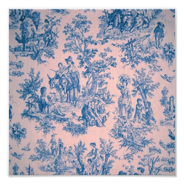 Foto Azulejos de jouy azul y rosa elegante (Frente)
