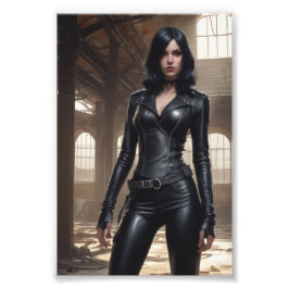 Foto Babe de Gótico con cuero posando almacén abandonad